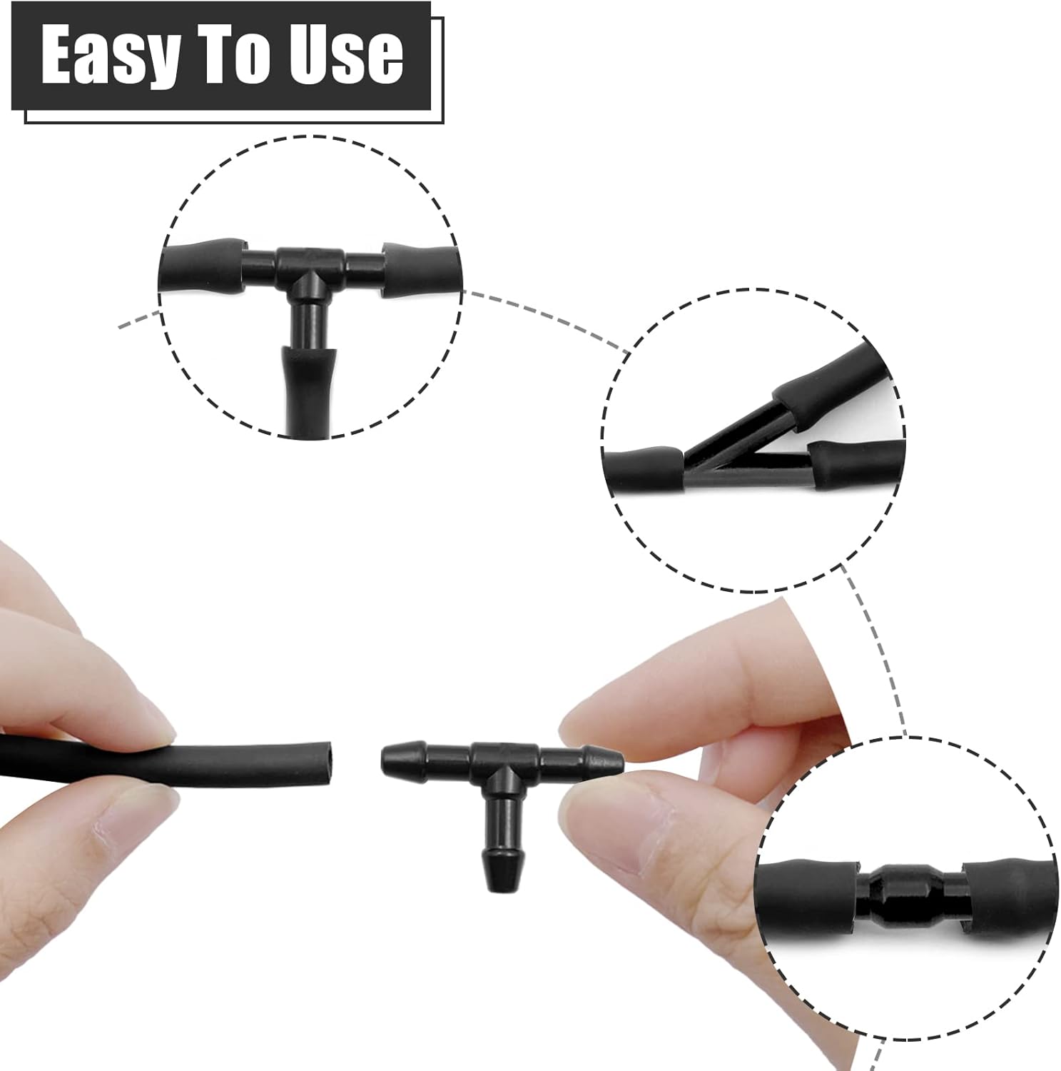 Kit tubo flessibile lavavetri, tubo flessibile lavavetri da 5 m + 12 connettori per tubi + 2 ugelli a ventaglio + 2 guarnizioni in gomma, collega la pompa dell'acqua e gli ugelli dell'auto, adatto alla maggior parte dei tubi lavavetri per auto - Imagen 6