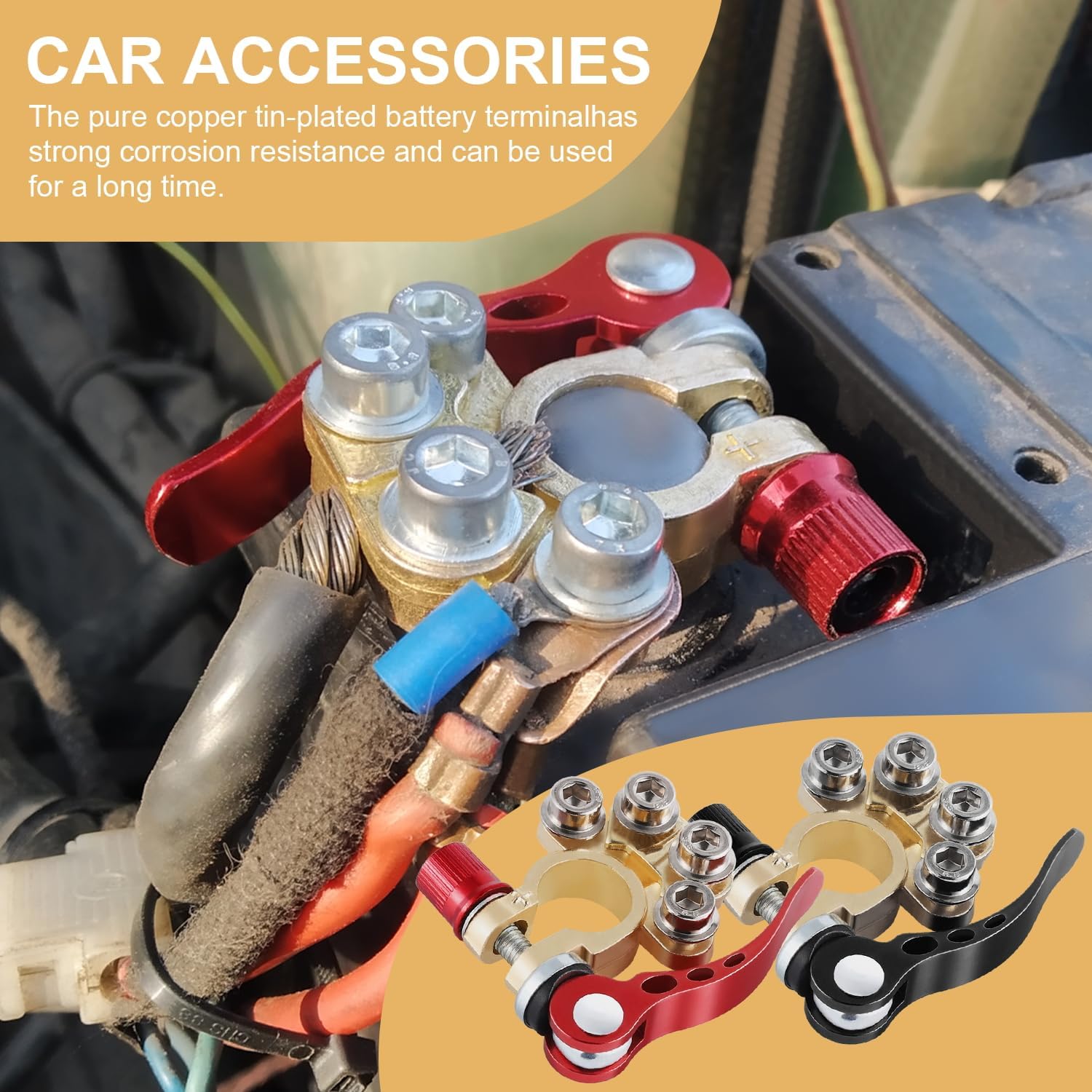 Conector para el terminal de la batería del coche SINGARO, conecta el terminal a un terminal positivo y negativo de carga rápida de 4 vidas, se aplica al tipo de terminal SAE/JIS A, es compatible con coches, camiones y otros (Gold-A) - Imagen 6