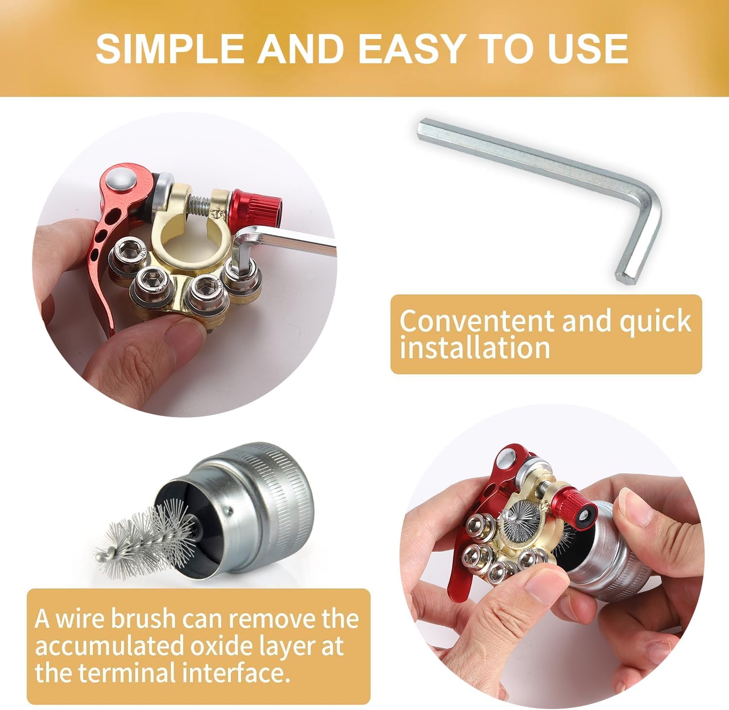 Conector para el terminal de la batería del coche SINGARO, conecta el terminal a un terminal positivo y negativo de carga rápida de 4 vidas, se aplica al tipo de terminal SAE/JIS A, es compatible con coches, camiones y otros (Gold-A) - Imagen 7