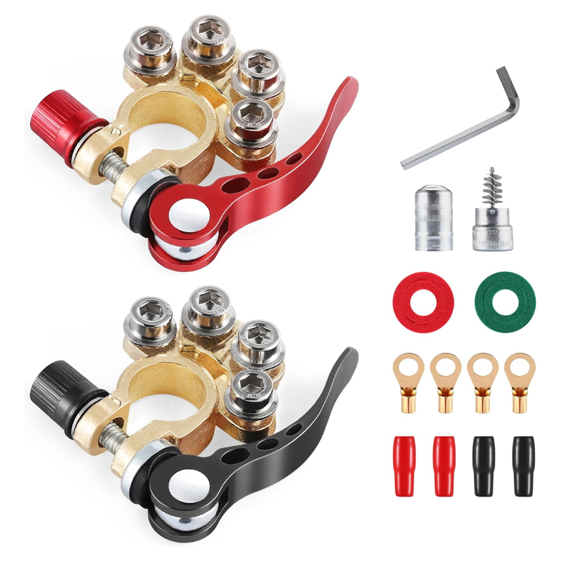 Conector para el terminal de la batería del coche SINGARO, conecta el terminal a un terminal positivo y negativo de carga rápida de 4 vidas, se aplica al tipo de terminal SAE/JIS A, es compatible con coches, camiones y otros (Gold-A)